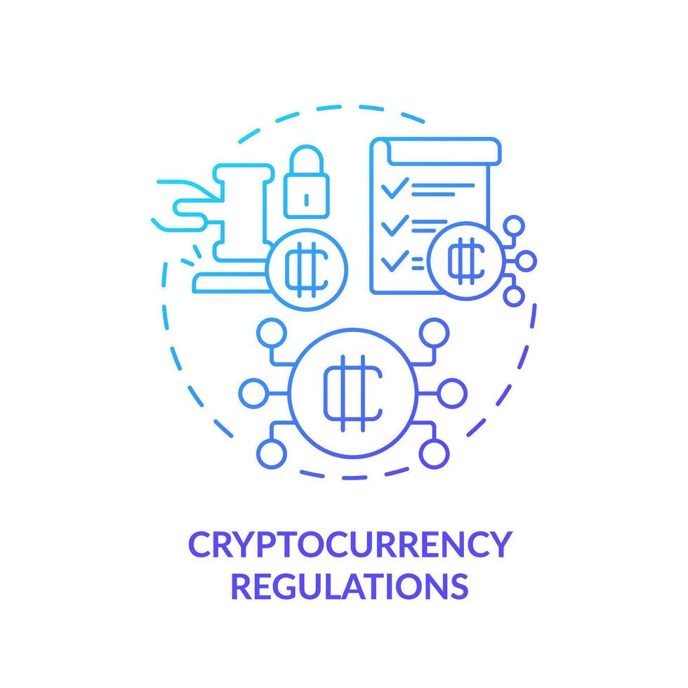 2D gradient cryptocurrency regulations icon, simple isolated vector, cyber law thin line illustration. vector