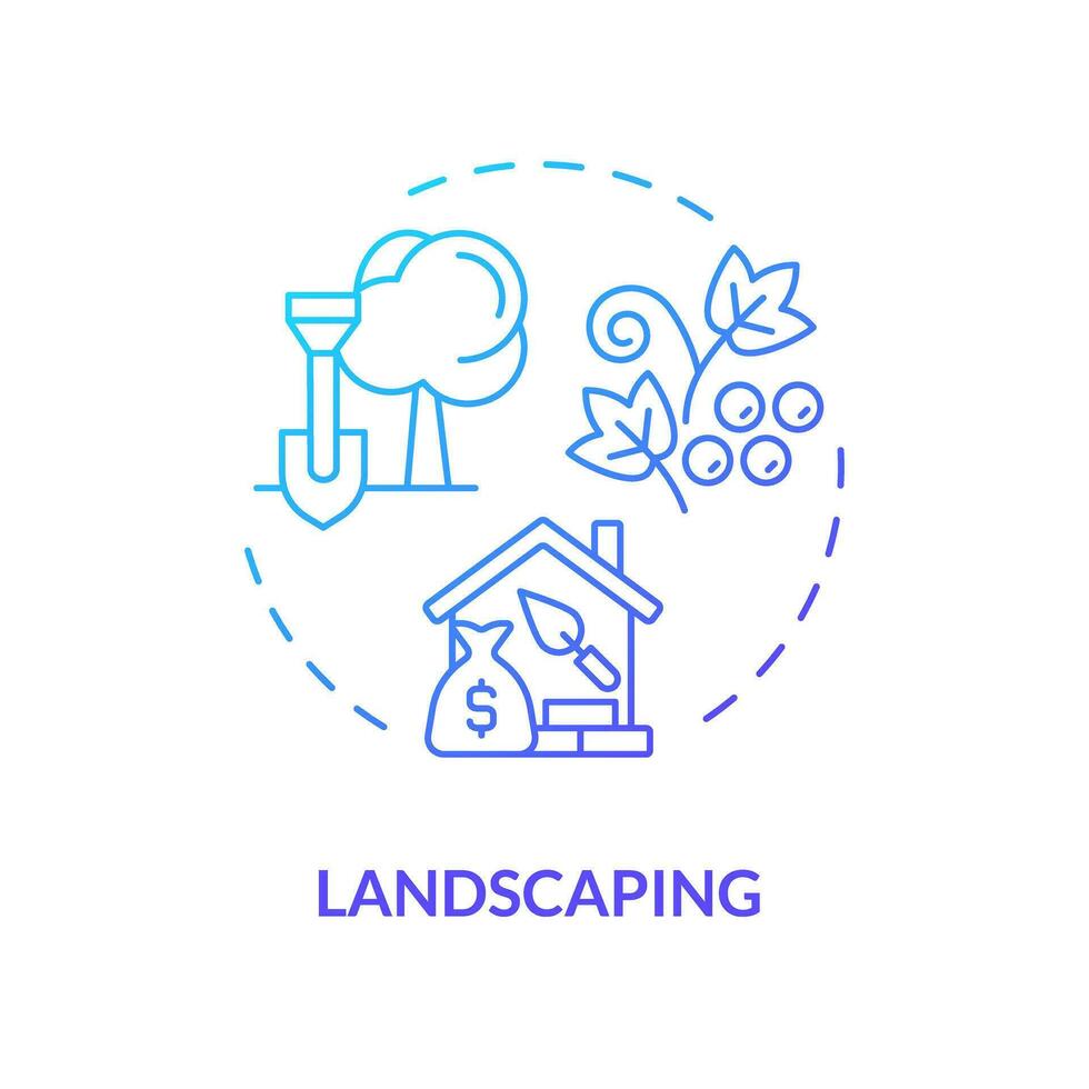 2D gradient landscaping icon, simple isolated vector, construction cost thin line illustration. vector