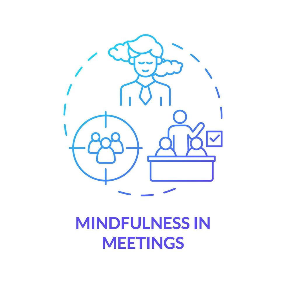 2D gradient icon mindfulness in meetings concept, isolated vector, mindful entrepreneurship thin line illustration. vector