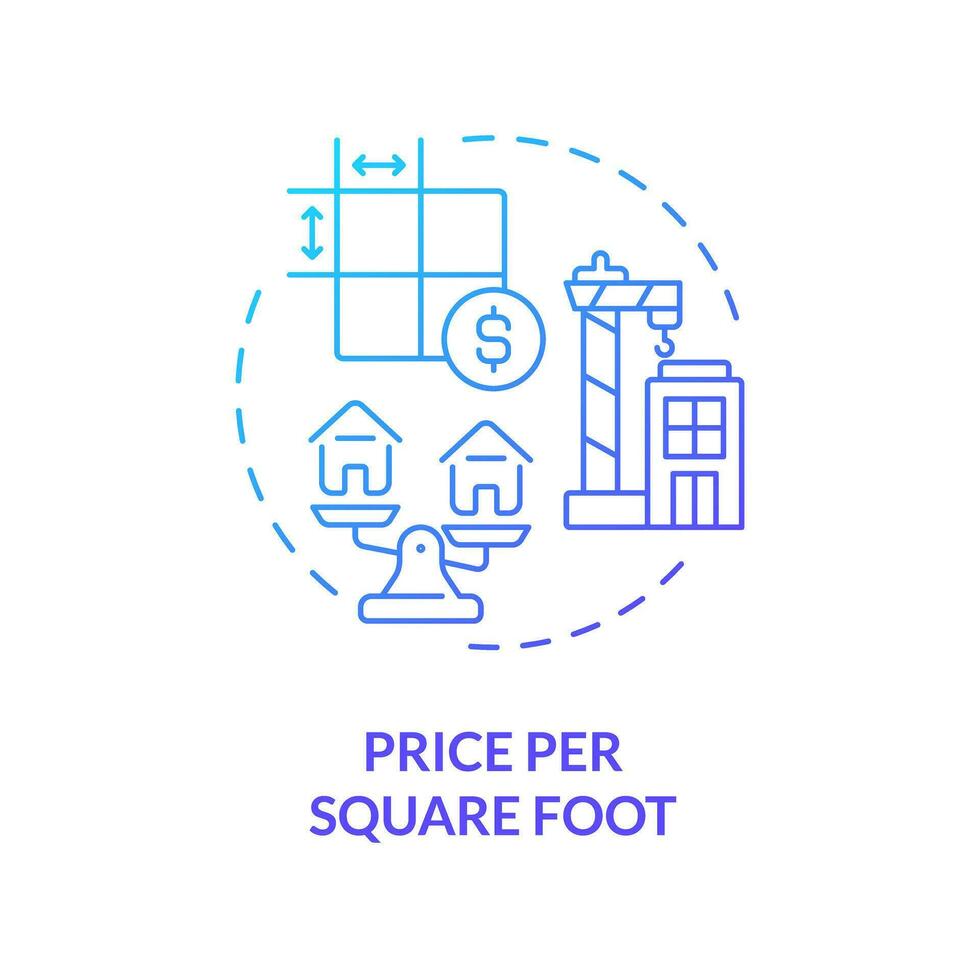 2D gradient price per square foot icon, simple isolated vector, construction cost thin line illustration. vector