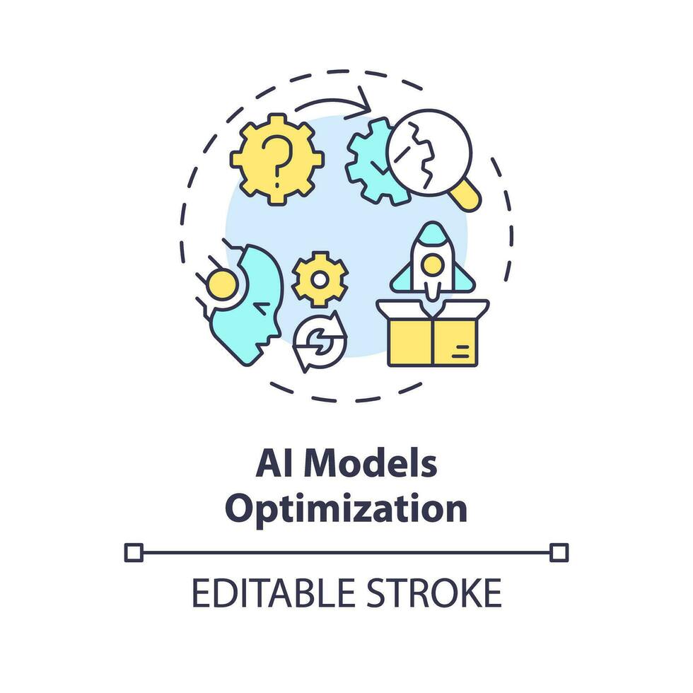 2D editable multicolor AI models optimization icon, simple isolated vector, AI engineer thin line illustration. vector