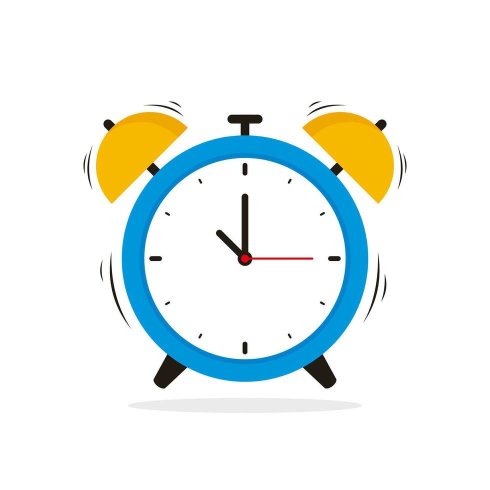 Simple Alarm Clock Illustration Vector Design, Flat Blue Yellow Alarm Clock on White Background