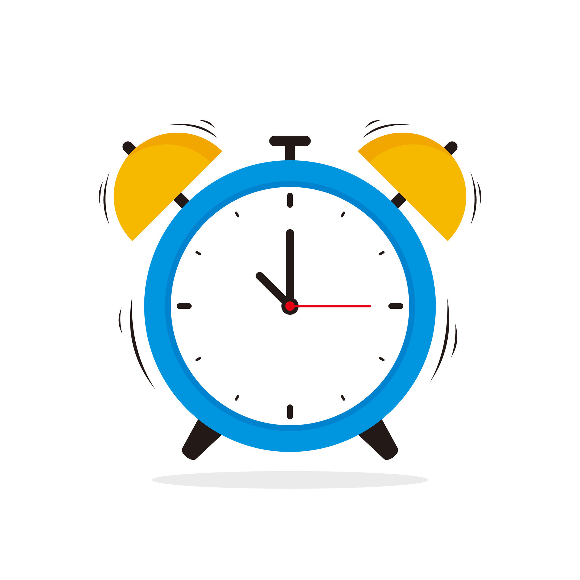 Simple Alarm Clock Illustration Vector Design, Flat Blue Yellow Alarm