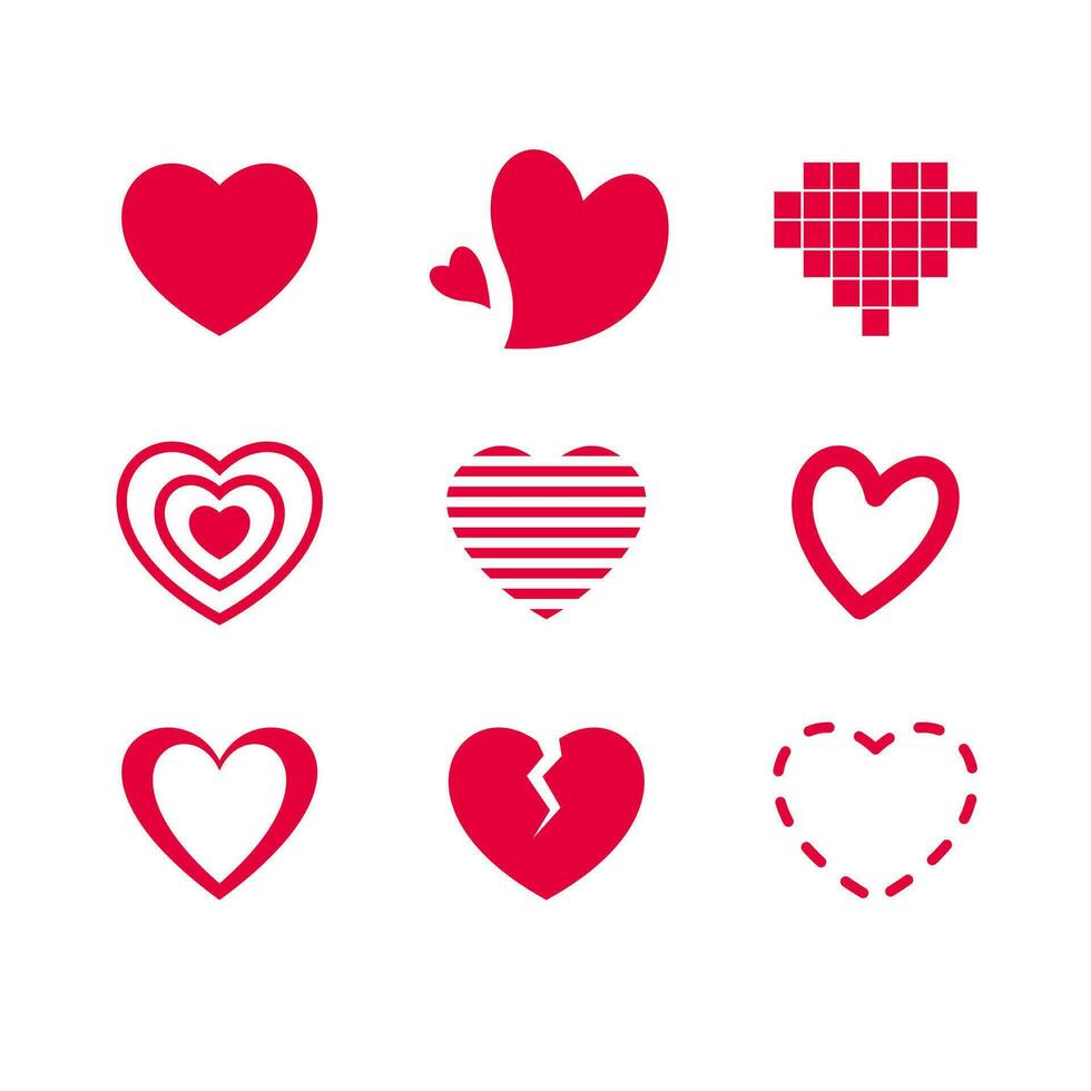 set of flat unique love shape design, various pink love sign, icon, symbol template vector