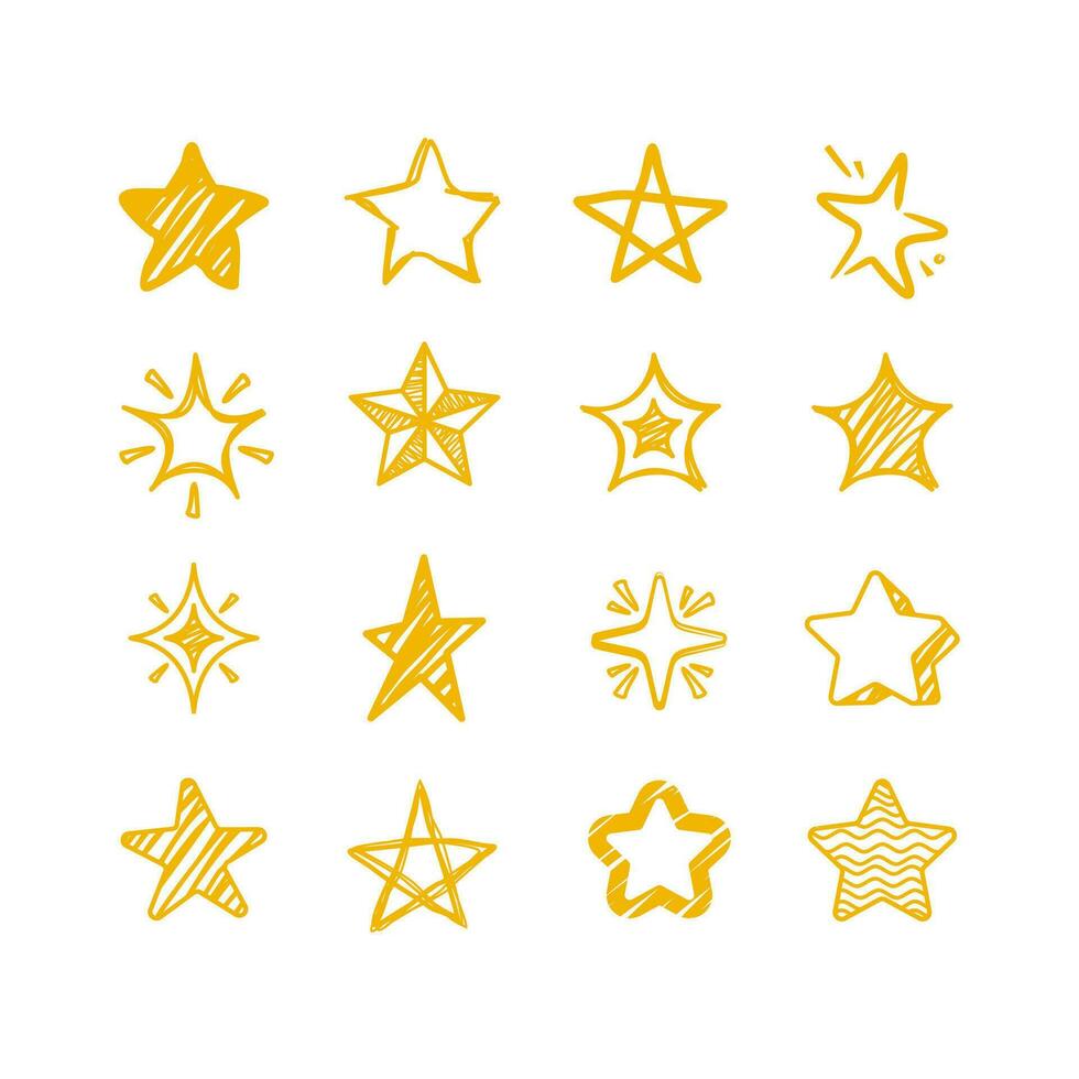 set of hand drawn star vector element design, cute star symbol collection