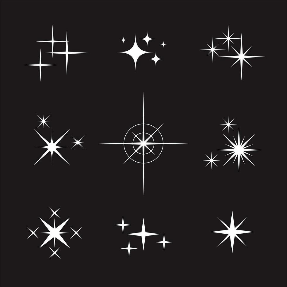 Set of Light Effects Vector Illustration, White Glowing Star Light Collection Template