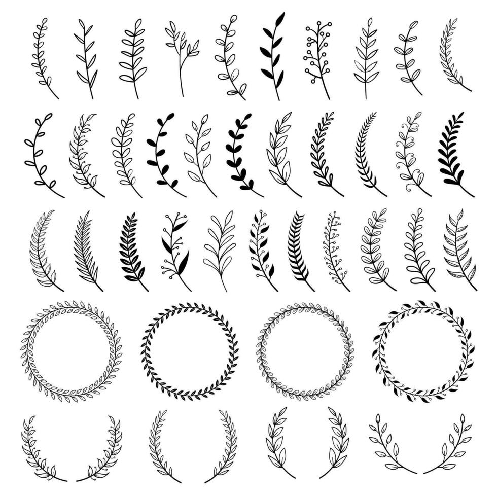 set of various laurel wreath ornaments with hand drawn style vector