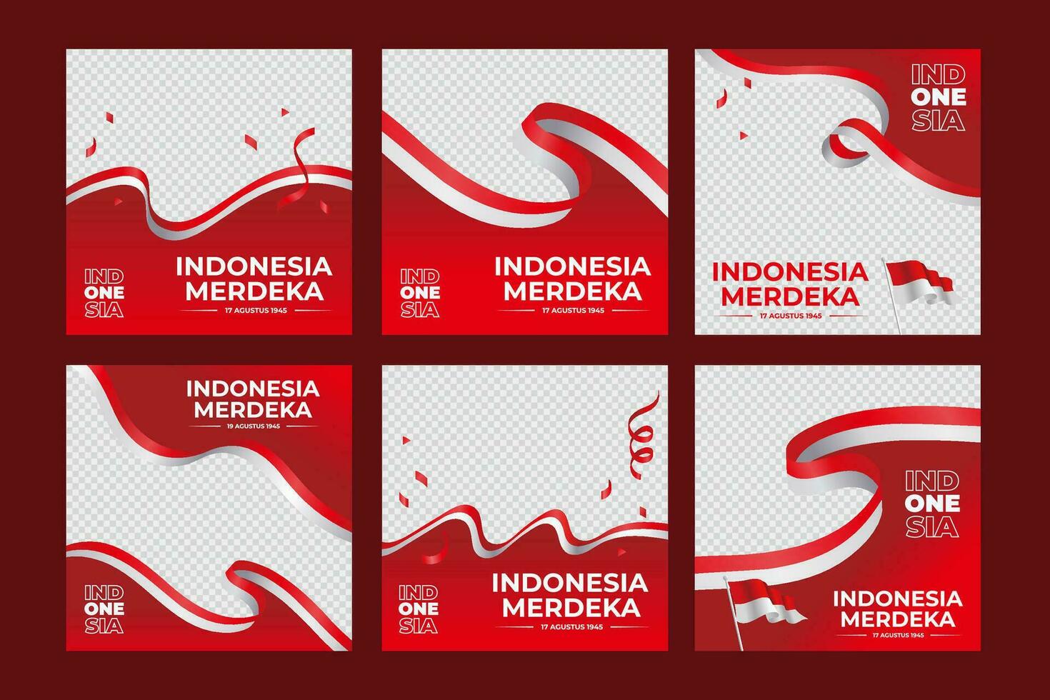 indonesia merdeka social media twibbon template collection vector