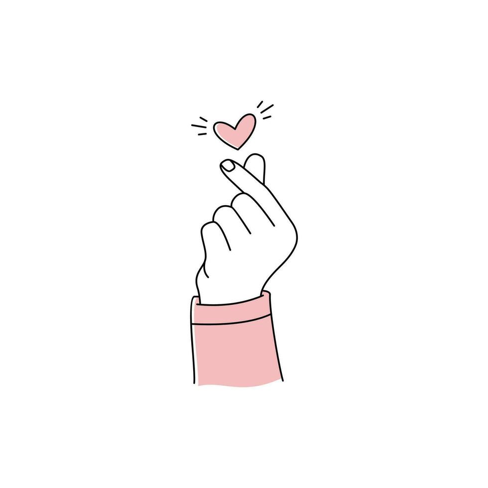 cute korean finger heart sign illustration, love hand gesture symbol vector