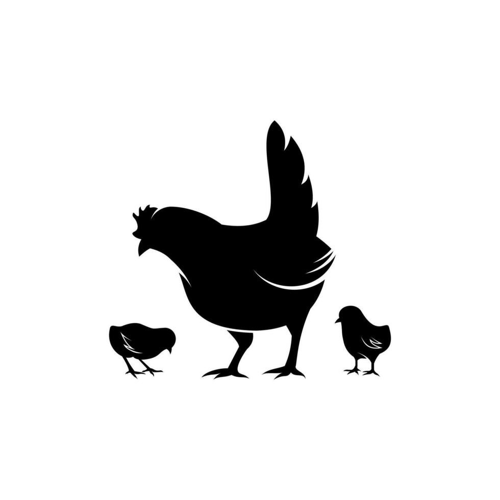 gallina y polluelos silueta ilustración vector