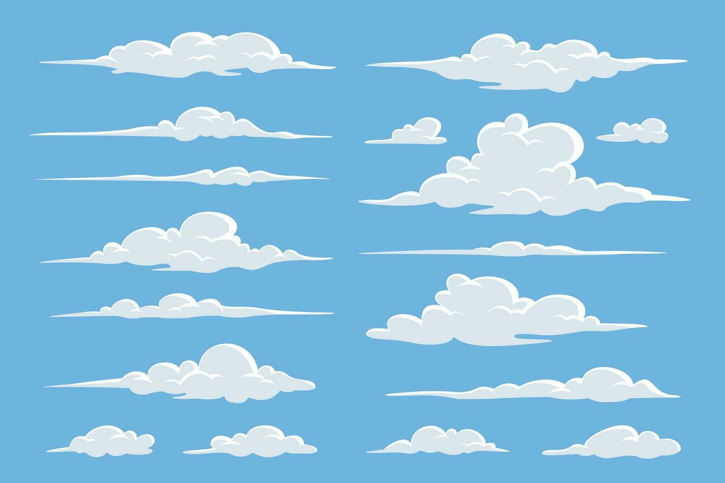 set of white clouds on a blue background vector