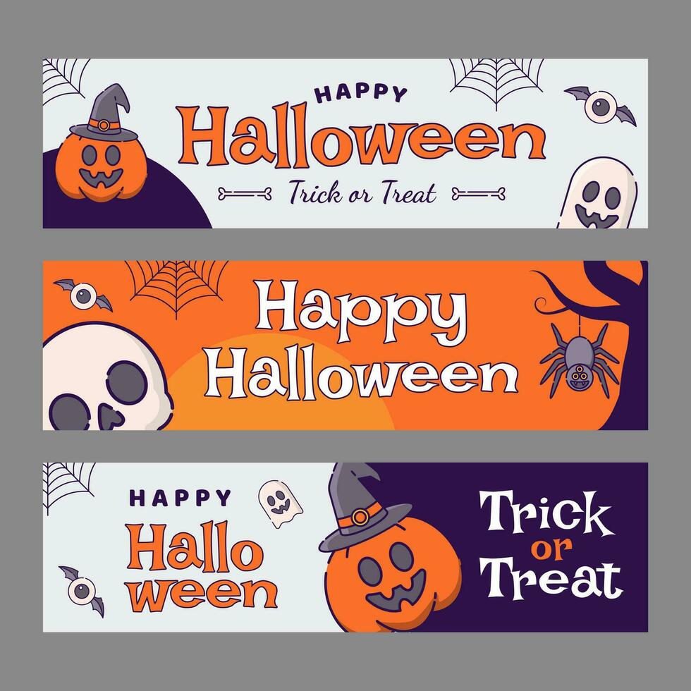 set of cute halloween banner with outlined style vector