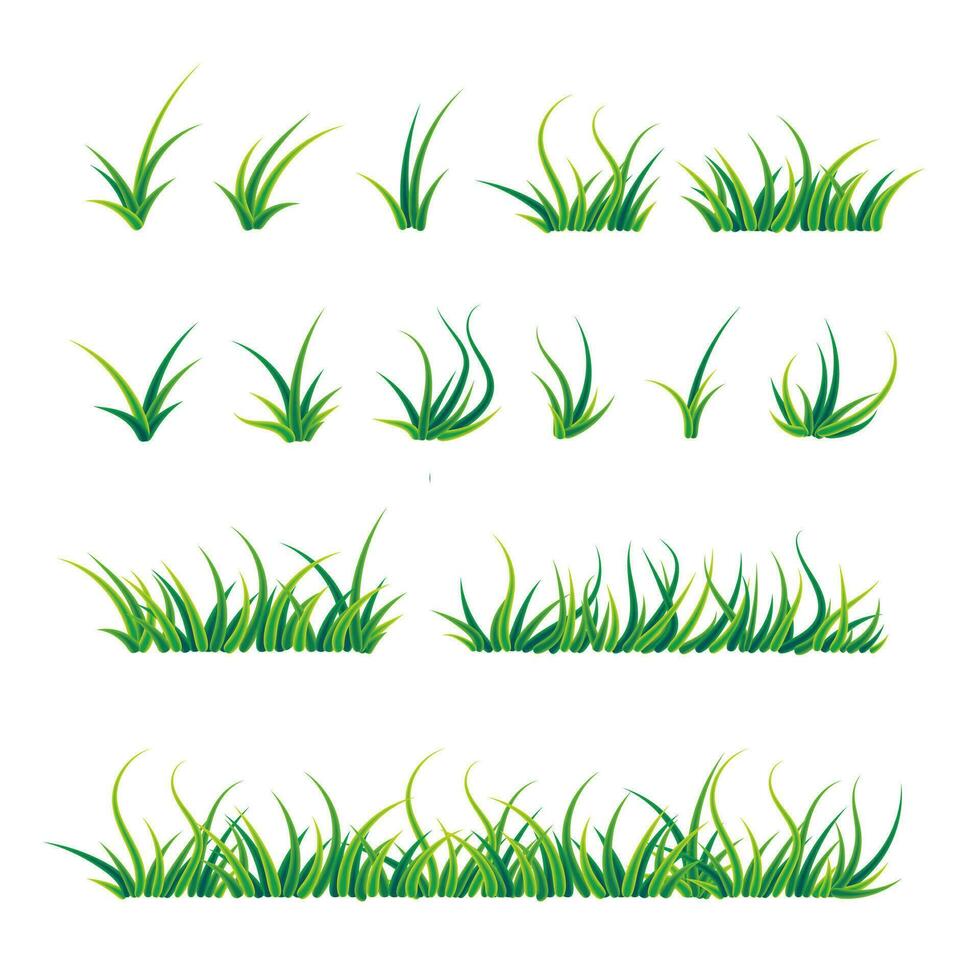 set of realistic green grass illustration vector