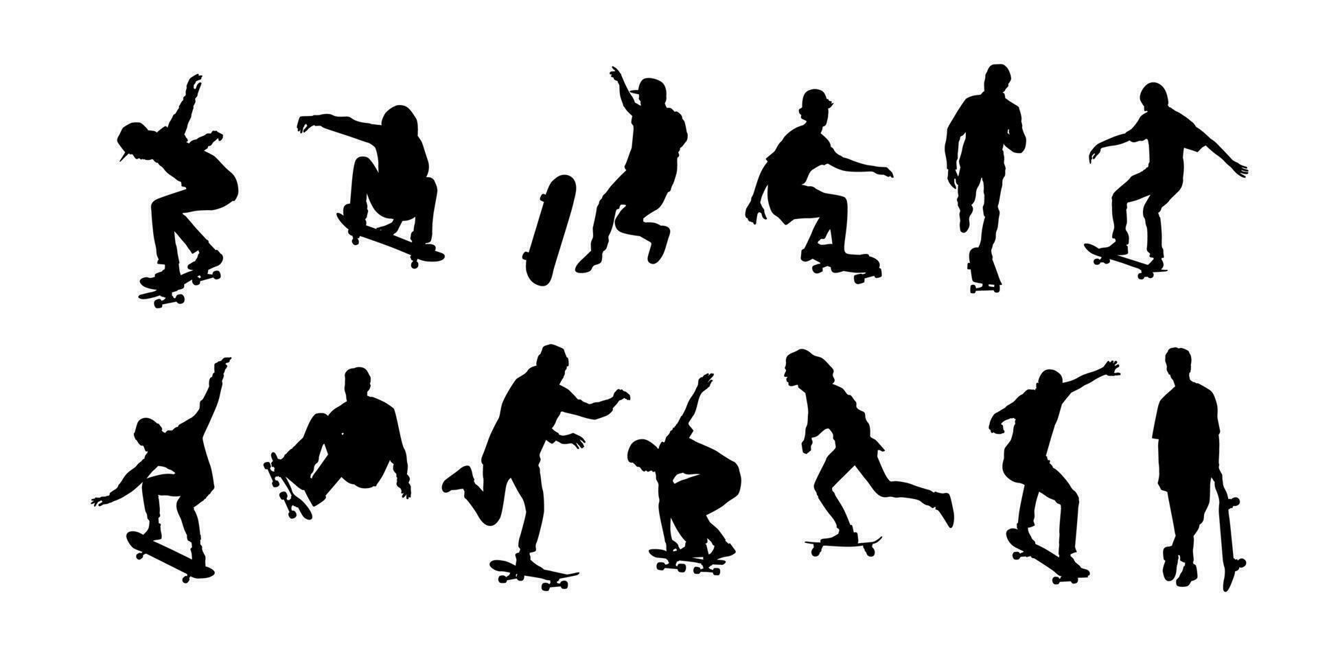 skater silhouette collection, skateboarder illustration vector