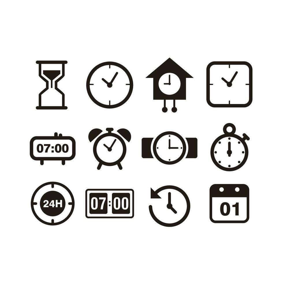 conjunto de sencillo reloj icono ilustración diseño, plano hora símbolo colección modelo vector