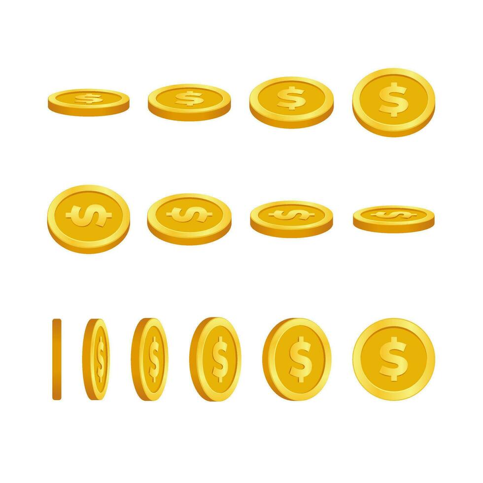 set of 3d golden dollar coins vector