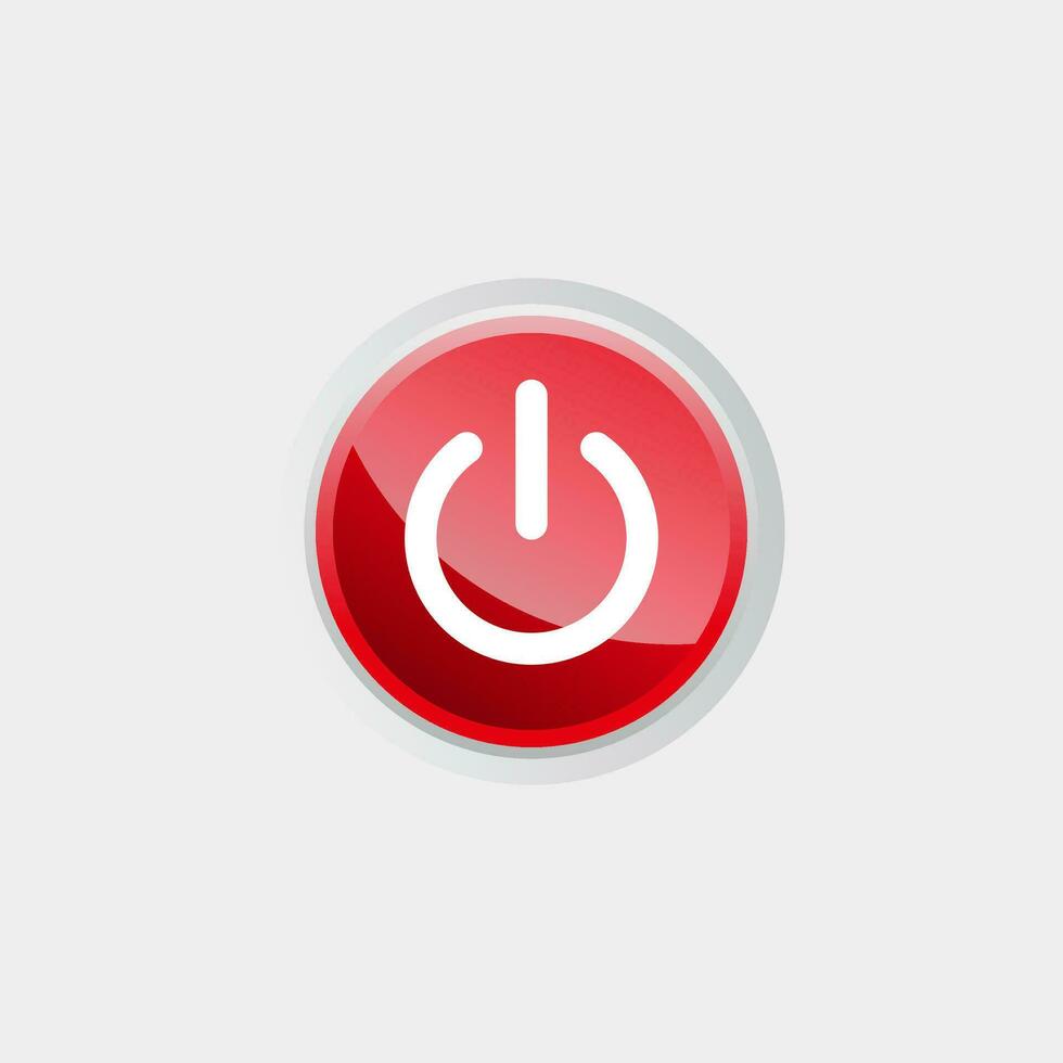 Shut Down Icon with Red Glossy Button Template Vector