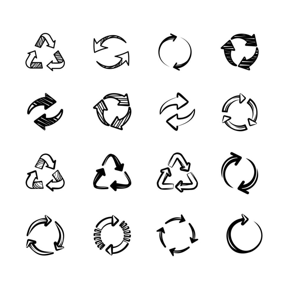 set of abstract recycle symbol vector, hand drawn recycle icon collection vector