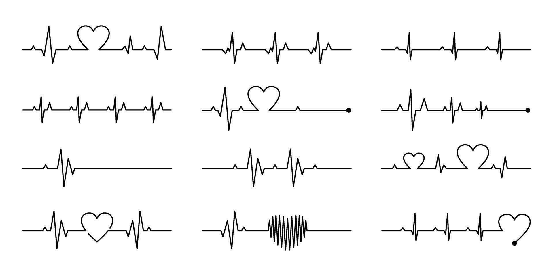 heart rhythm illustration with editable stroke, cardiogram line illustration vector