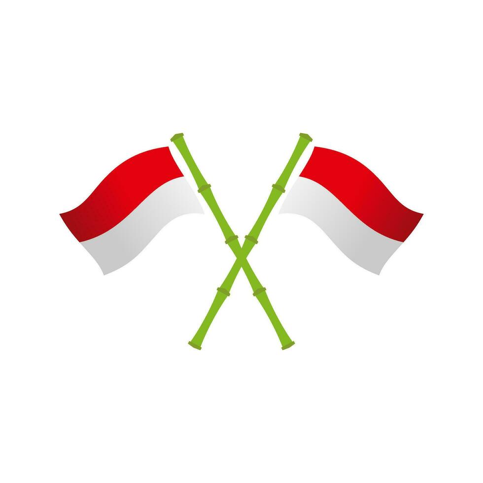 Simple Clean Indonesia Flag Illustration Design, Modern Red and White Flag on Bamboo Stick Template Vector