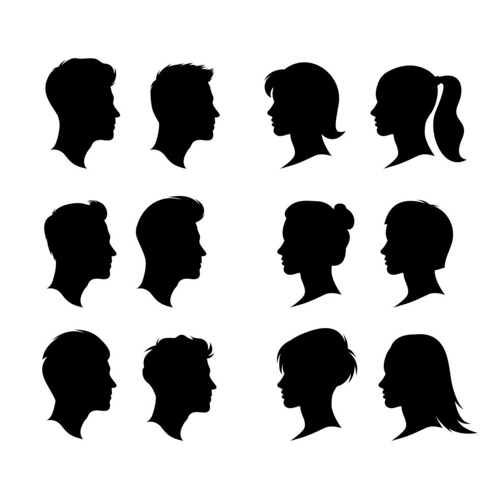 man and woman head silhouette collection vector