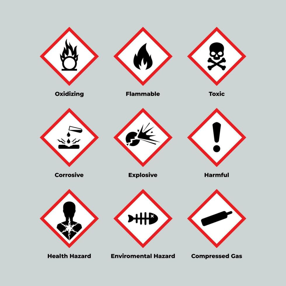 set of GHS hazard pictograms sign template vector, globally harmonized system symbol vector