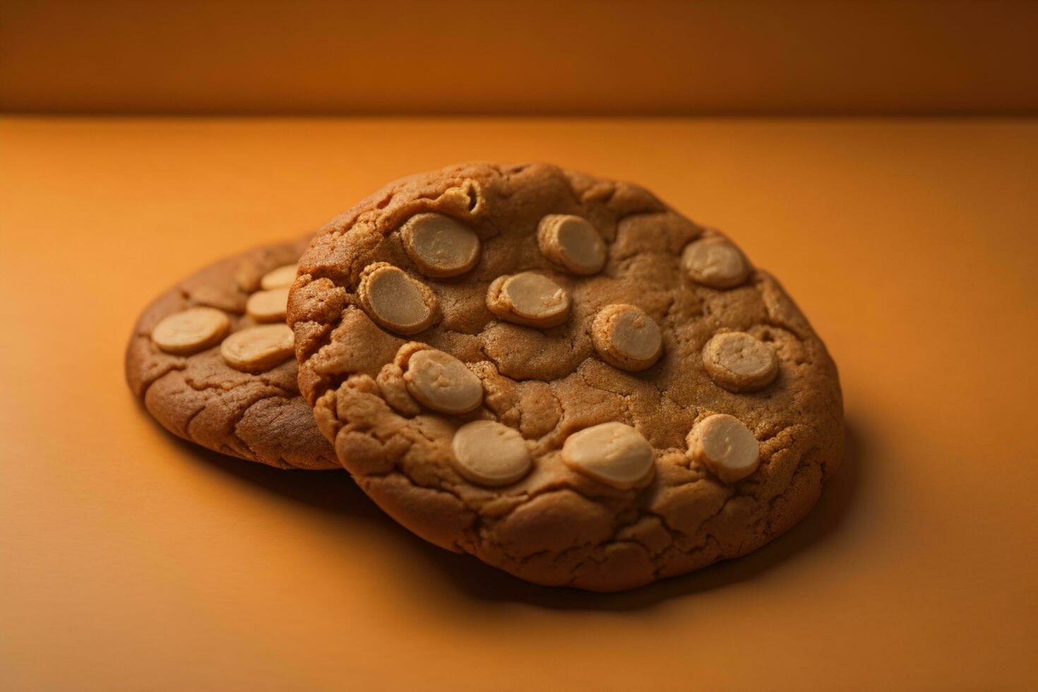 AI generated Chocolate chip cookies on orange background. Close up. Selective focus. ai generative photo