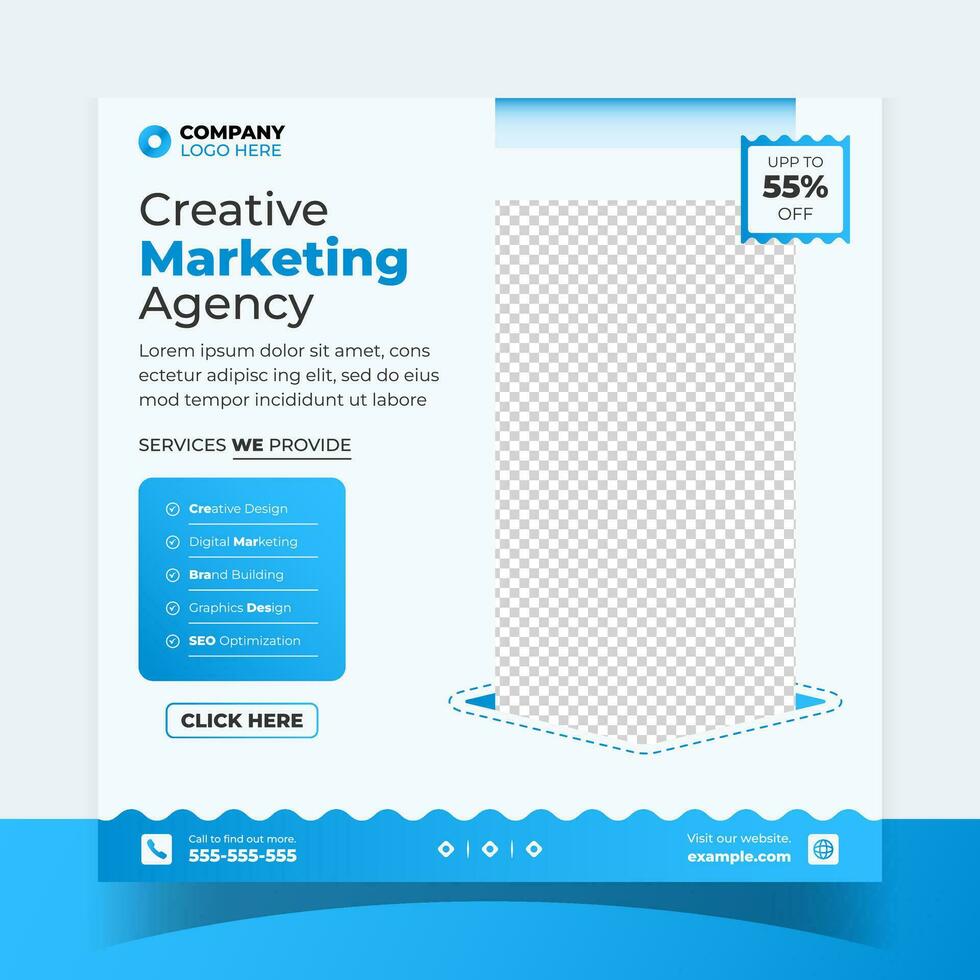 Creative marketing agency business square banner or social media post template vector