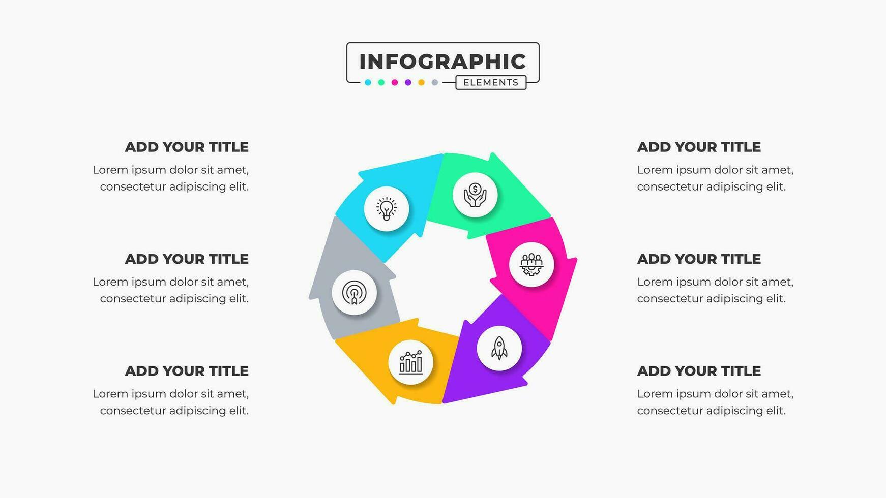 Vector circle arrow business infographic elements with 6 steps or options