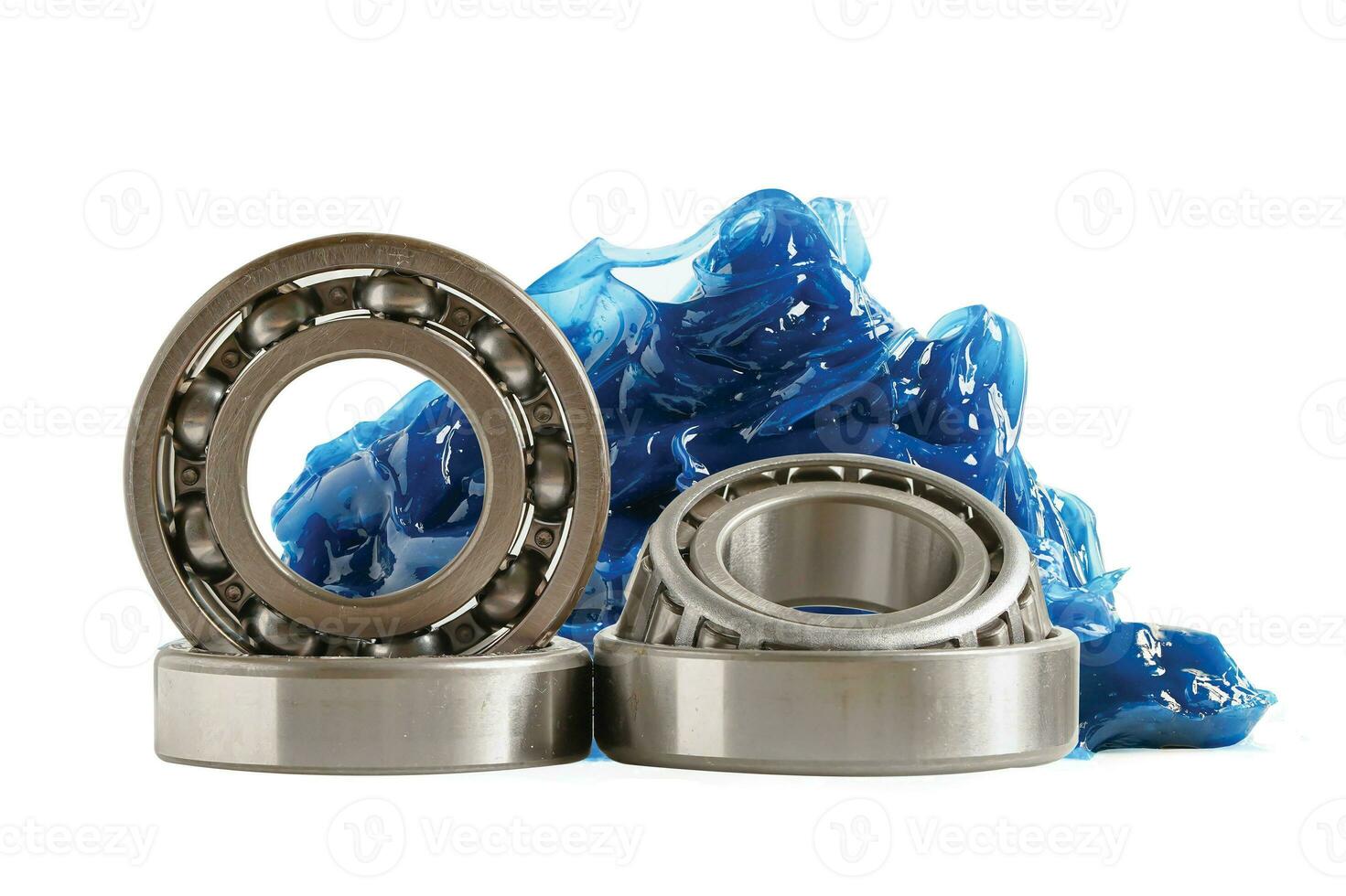 Grease and ball bearing, Blue premium quality synthetic lithium complex grease, high temperatures and machinery lubrication for automotive and industrial. photo