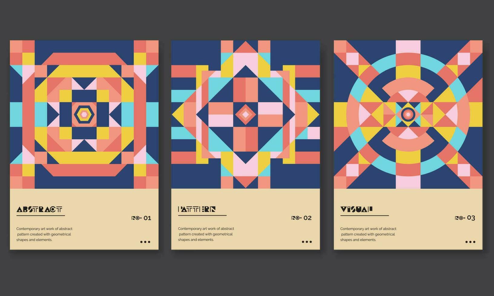 set of 3 Abstract Geometric posters. contemporary cover templates with abstract geometry..Retro architecture minimal shapes, forms. Magazine, journal or album creative art cover. vector