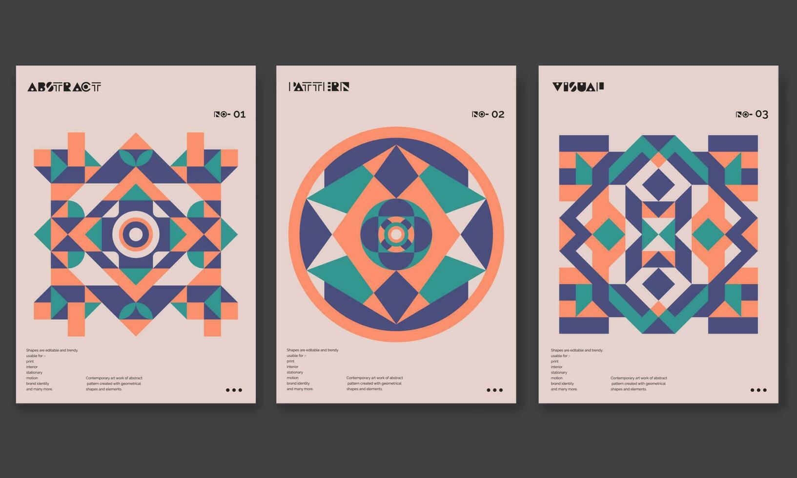 set of 3 Abstract Geometric posters. contemporary cover templates with abstract geometry..Retro architecture minimal shapes, forms. Magazine, journal or album creative art cover. vector