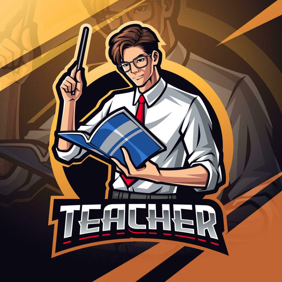 Teacher esport mascot logo design vector