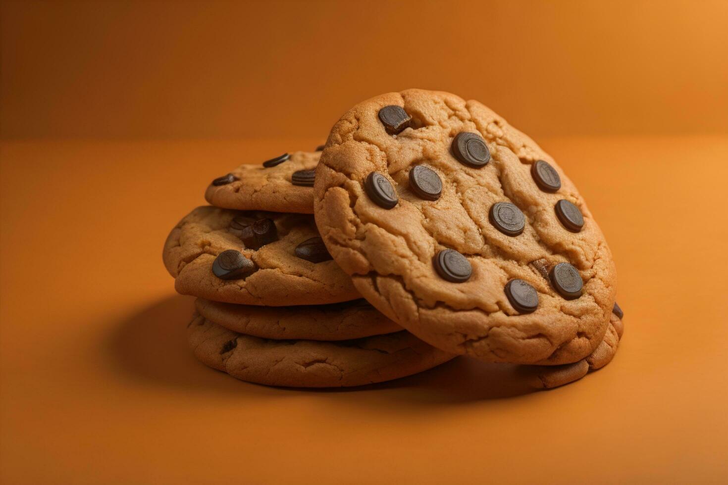 AI generated Chocolate chip cookies on orange background. Close up. Selective focus. ai generative photo