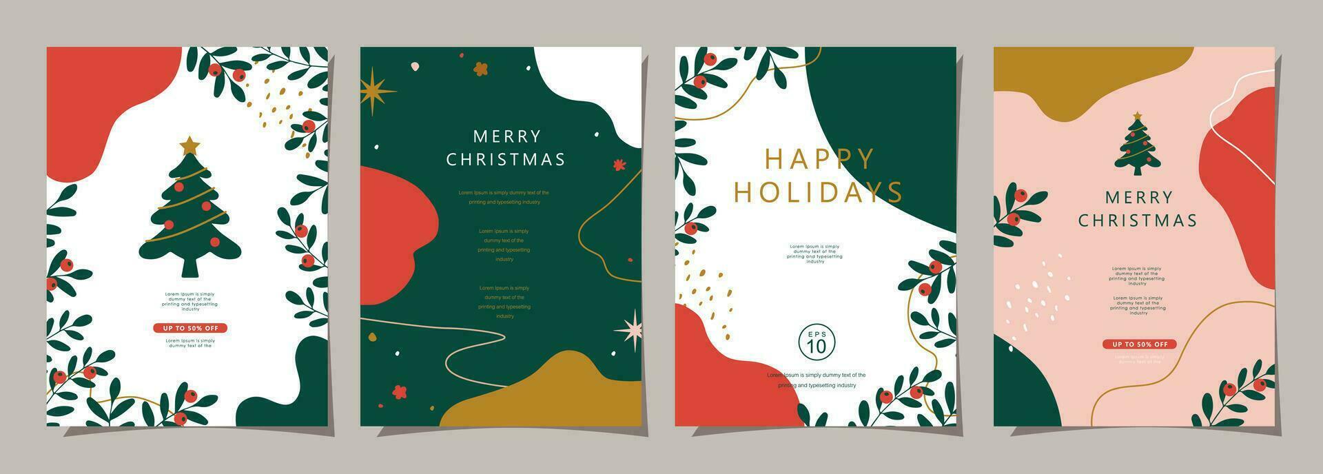 Set of Merry Christmas and Happy New Year background. Greeting and invitation card, web banner, holiday cover, flyer, poster design templates. Modern flat vector illustration.