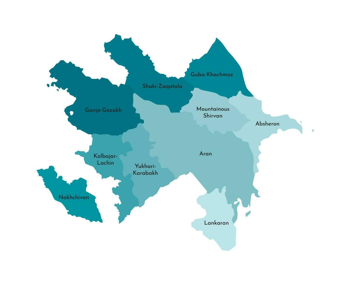 vector aislado ilustración de simplificado administrativo mapa de azerbaiyán fronteras y nombres de el regiones. vistoso azul caqui siluetas