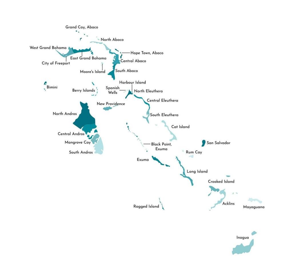 vector aislado ilustración de simplificado administrativo mapa de el bahamas fronteras y nombres de el regiones. vistoso azul caqui siluetas