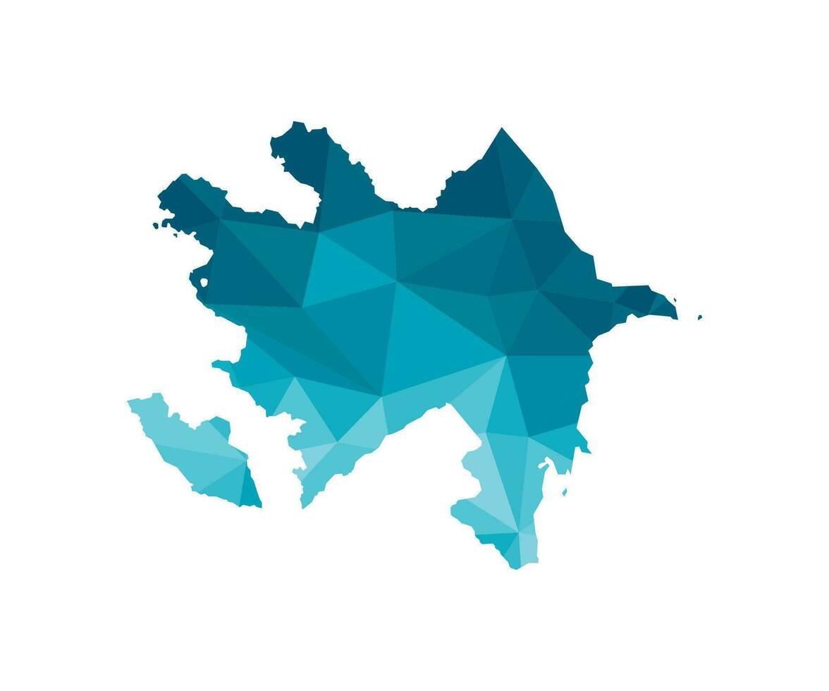 Vector isolated illustration icon with simplified blue silhouette of Azerbaijan map. Polygonal geometric style, triangular shapes. White background.