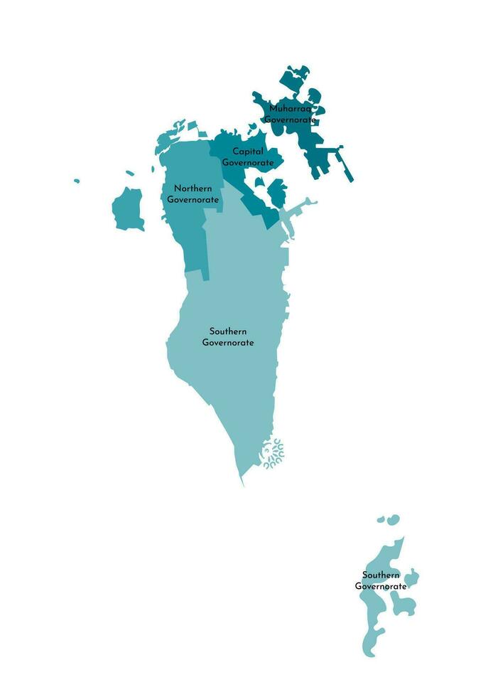 Vector isolated illustration of simplified administrative map of Bahrain. Borders and names of the governorates, regions. Colorful blue khaki silhouettes