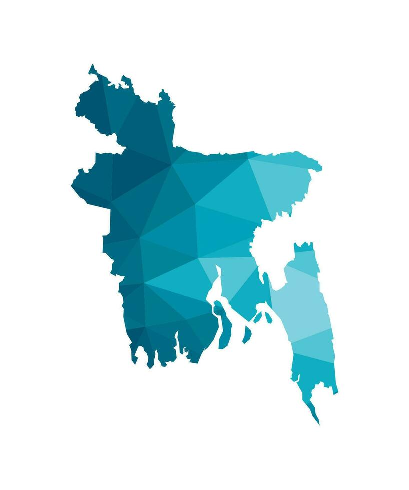 Vector isolated illustration icon with simplified blue silhouette of Bangladesh map. Polygonal geometric style, triangular shapes. White background.