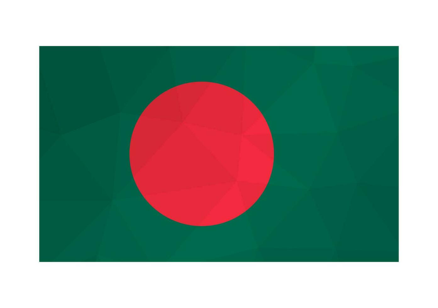 Vector isolated illustration. National bangladeshi flag with red dot, green background. Official symbol of Bangladesh. Creative design in low poly style with triangular shapes. Gradient effect.