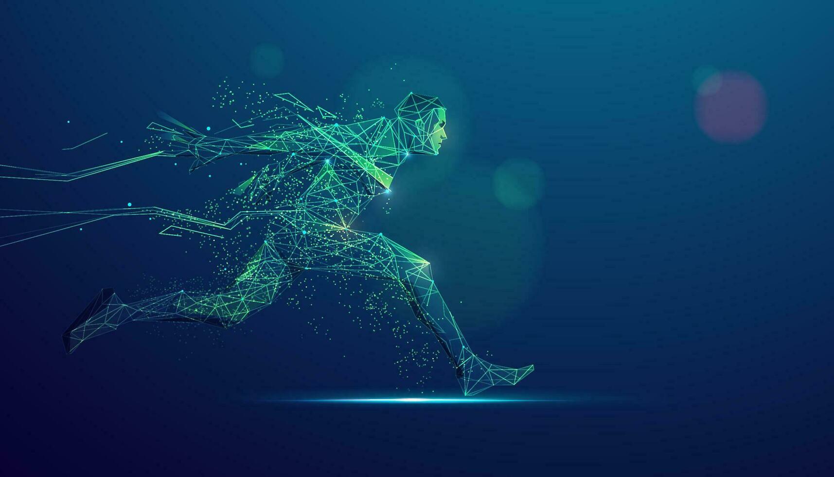 concept of successful or complete achievement, graphic of low poly athlete running to win vector