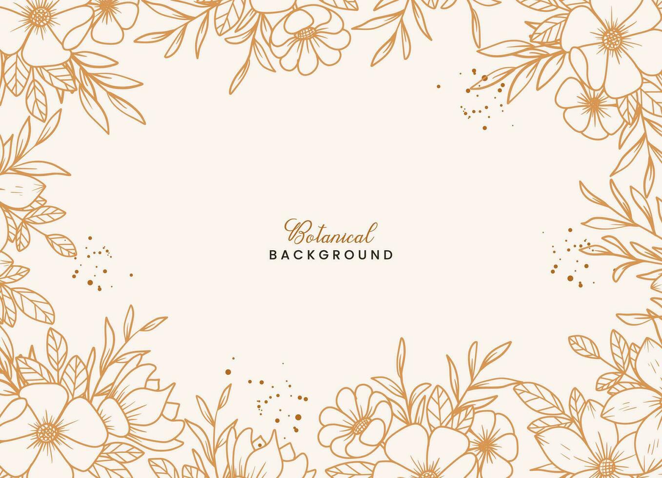 Hand drawn floral botanical background with line art flowers and leaves vector