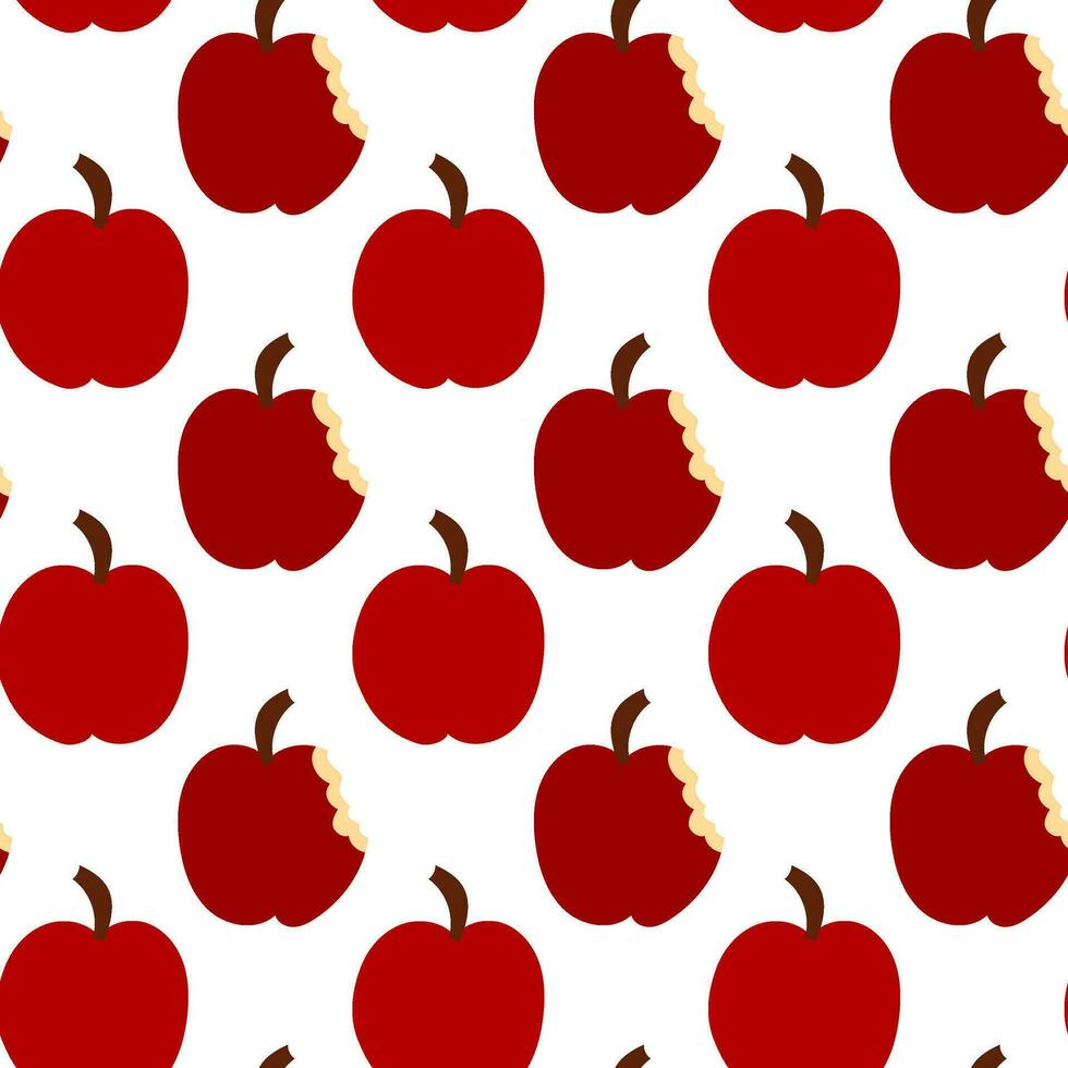 rojo todo y mordido manzanas sin costura modelo. eco agricultura fruta. cosecha antecedentes. plano vector ilustración.