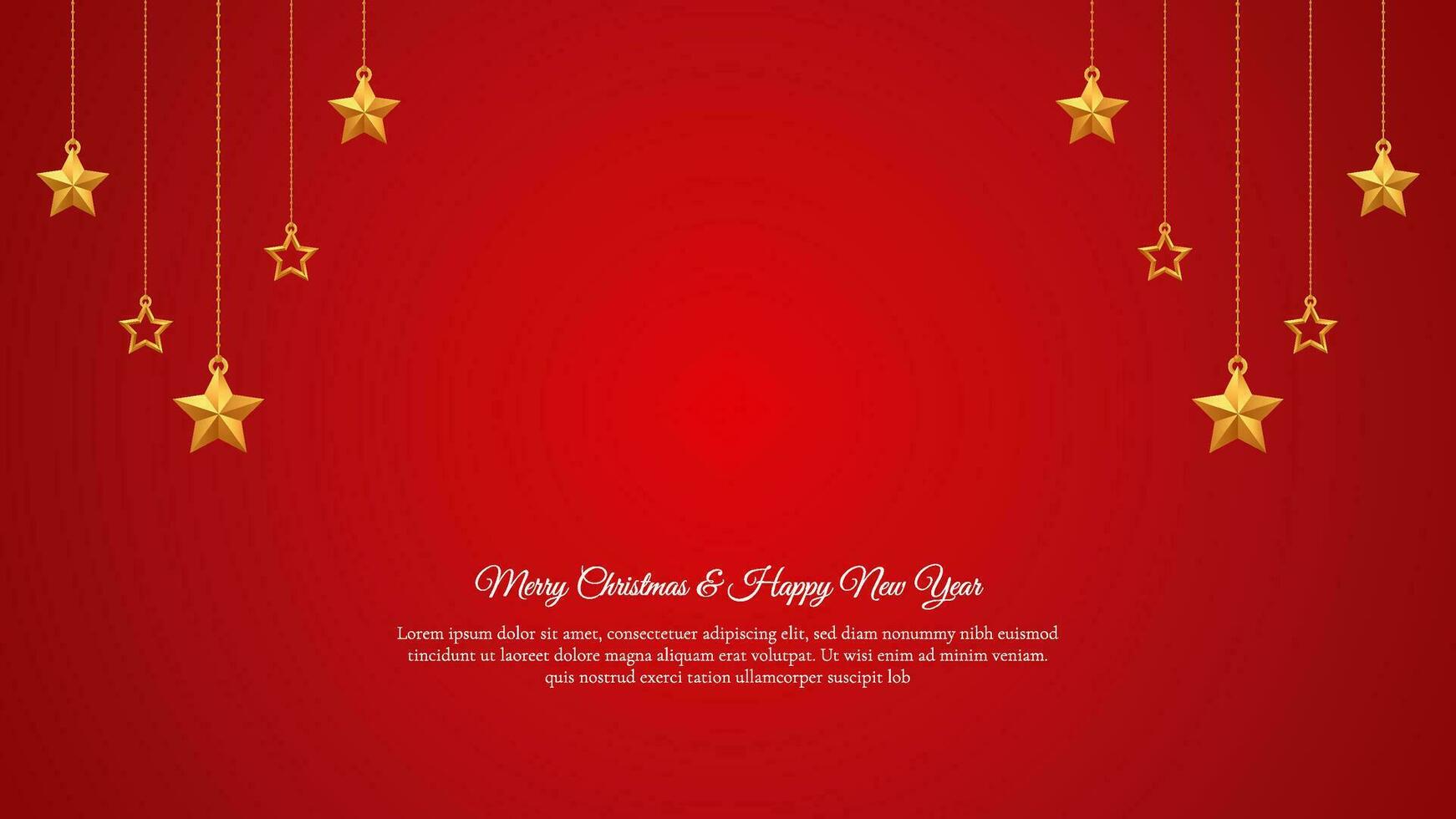 Simple Luxury Elegant Dark Red Christmas Greetings with Hanging Golden Stars Decoration Vector Design