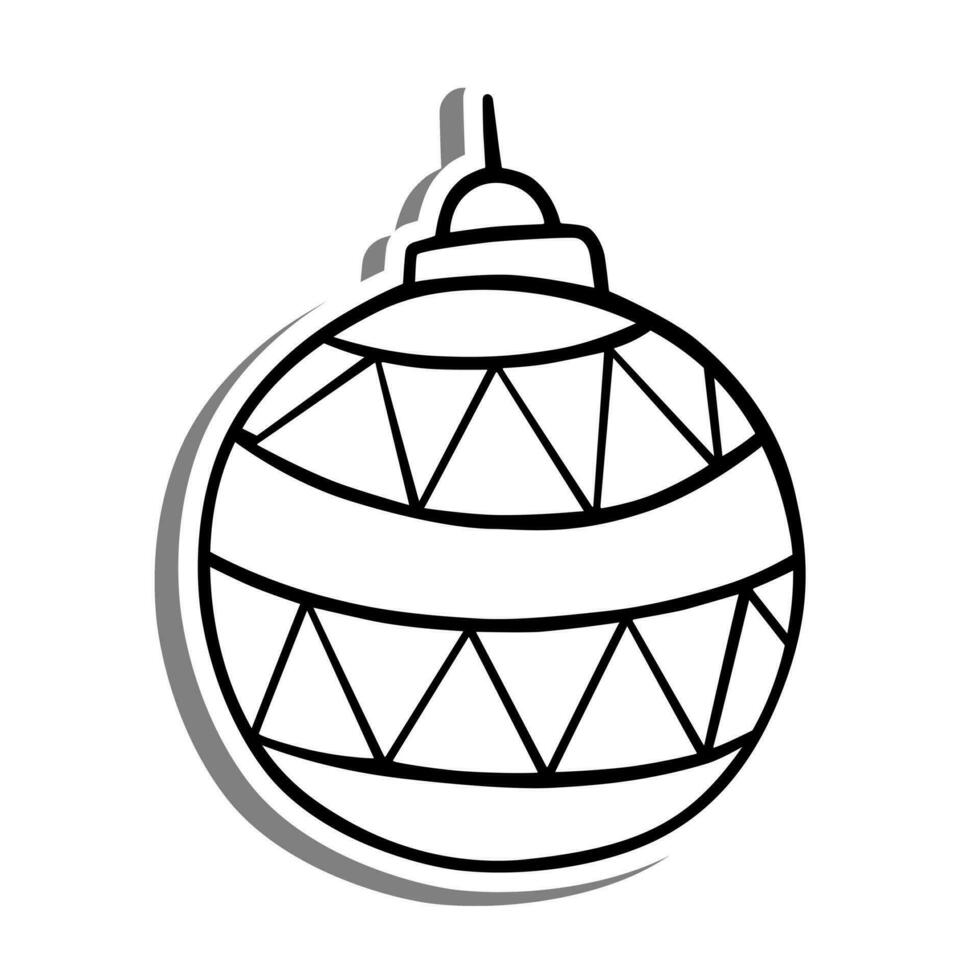 zigzag Navidad pelota contorno en blanco silueta y gris sombra. mano dibujado dibujos animados estilo. vector ilustración para Decorar y ninguna diseño.