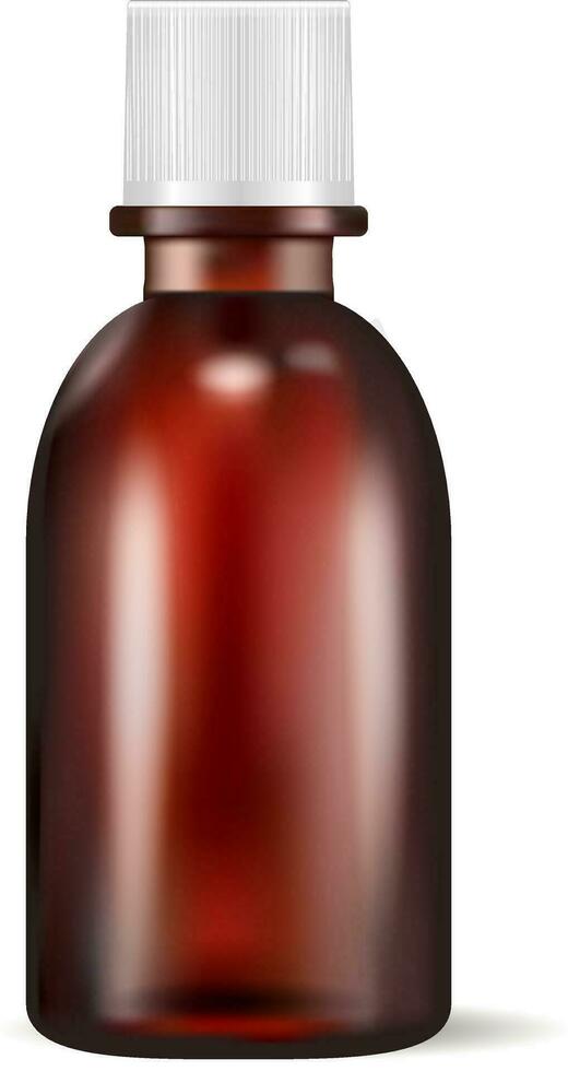 Brown glass medical bottle glass isolated on white background. Vector packaging mockup with realistic pharmacy bottle.
