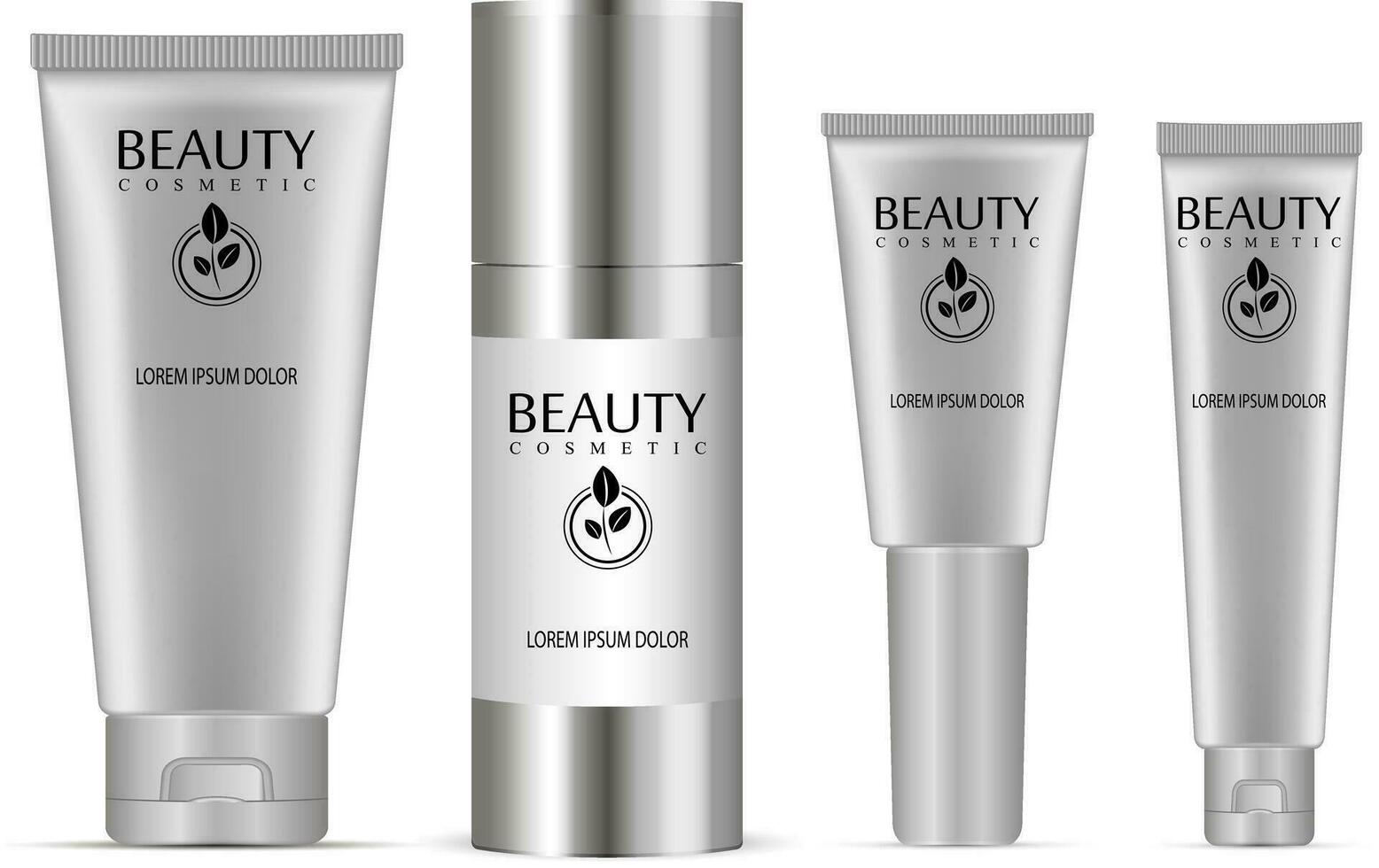 Cosmetic tubes set. Vector illustration of realistic packages of peeling gel, bb cream, ointment, base and other skin kare products.