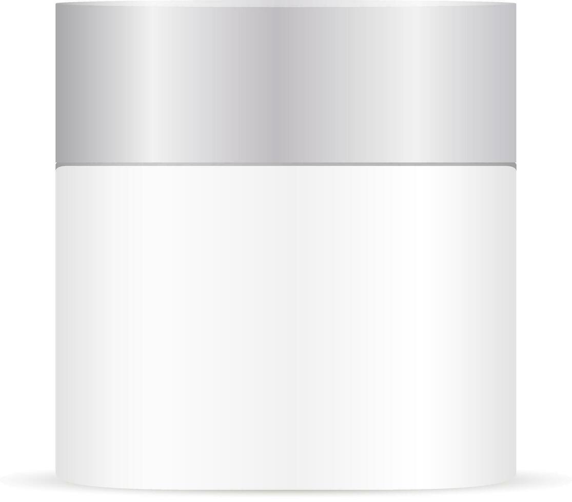 White cream jar mockup illustration. Beauty cosmetic product packaging container. Vector template with cap.