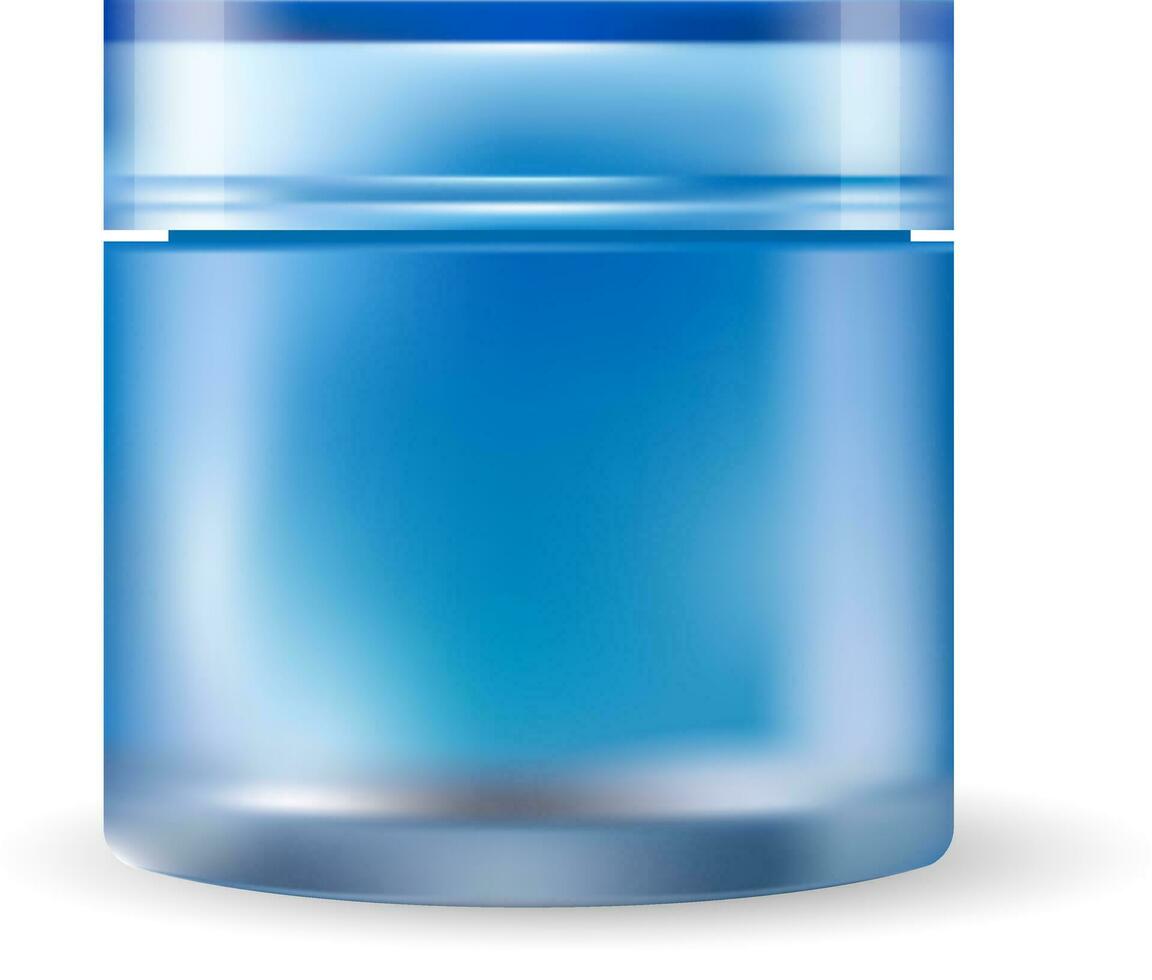 Blue glass cream jar isolated on white background. Cosmetic plastic bottle for cream, gel with lid. Beauty product package, HQ vector illustration.